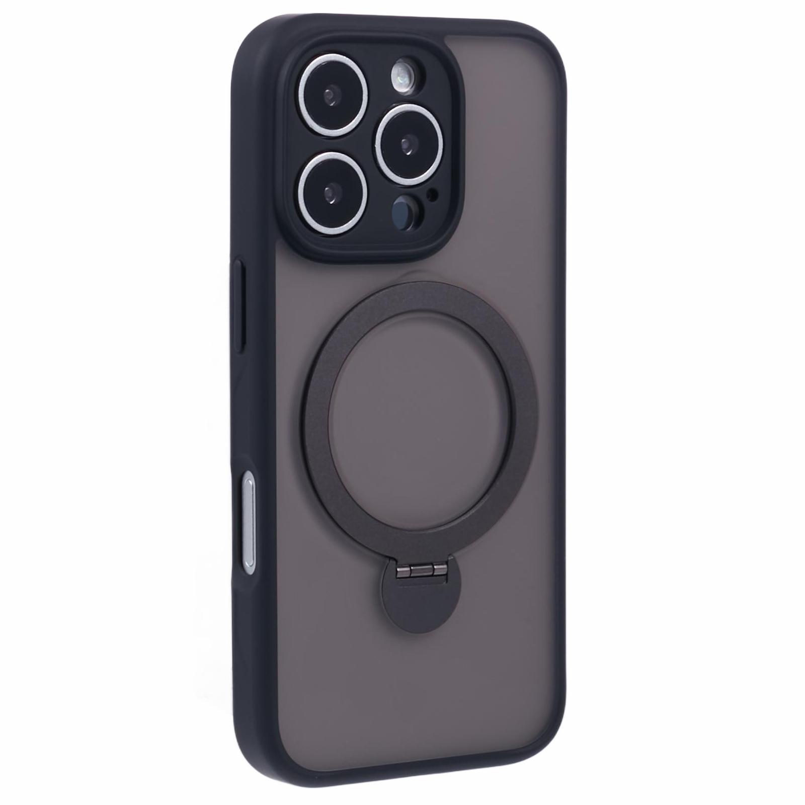 

Чехол для iPhone 16 Pro, совместимый с MagSafe, матовый ТПУ+ПК, вращающаяся подставка, чехол для телефона Black