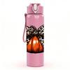 1PC Leopard Bow Pumpkin Fall Print 750ml Color Plastic Sports Water Bottle Leakproof Flip Straw Lid Suitable for Sports Office Home Use