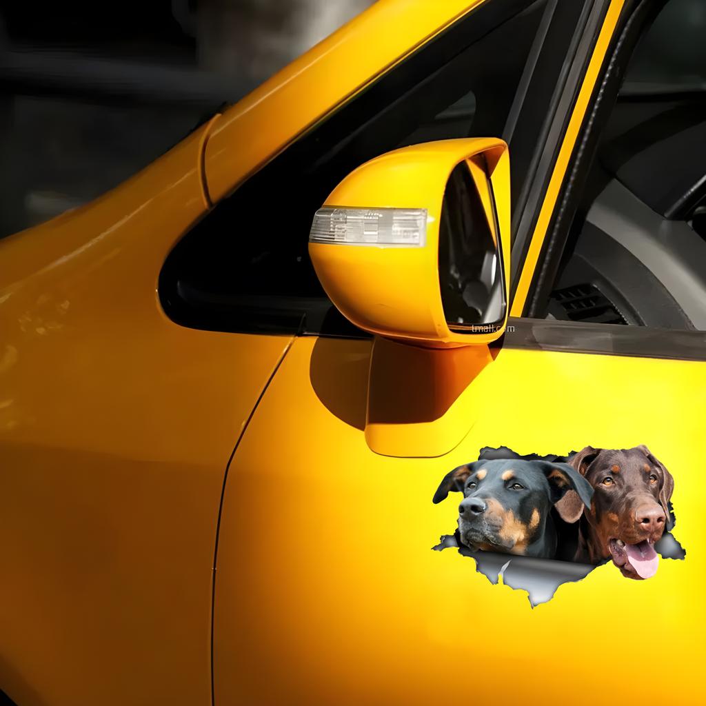 Autoaufkleber mit zwei Jagdhunden im Loch, wasserdichte PVC-Tieraufkleber mit 3D-Effekt, blockieren Kratzer und erhöhen den Spaß an Autoteilen