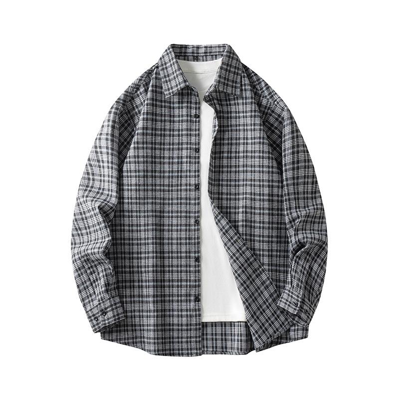 2026 Men's Retro Plaid Long-Sleeved Shirt - Casual Loose Fit for Spring & Autumn