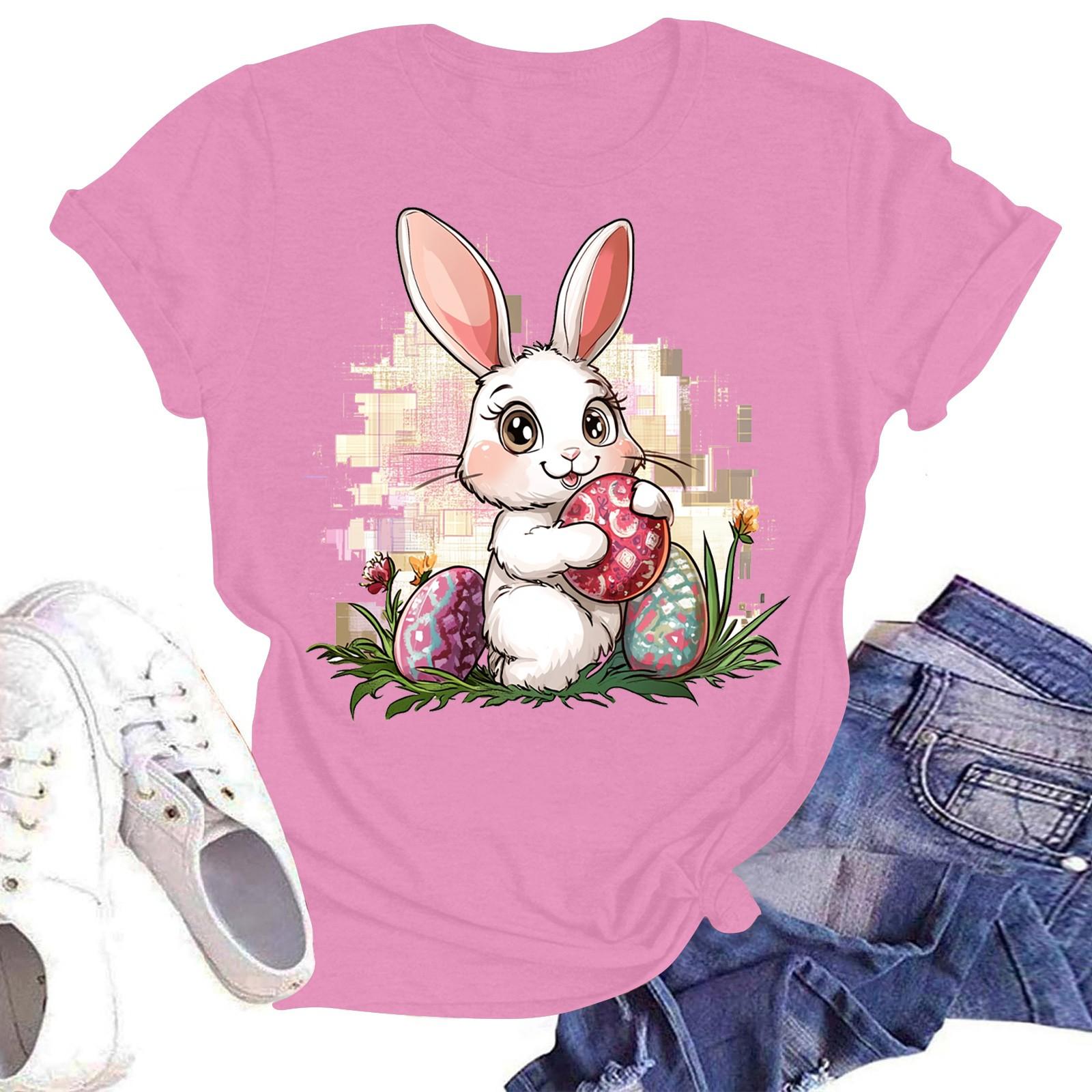 

Женская повседневная модная уличная футболка с коротким рукавом и принтом в виде Пасхи XL розовый