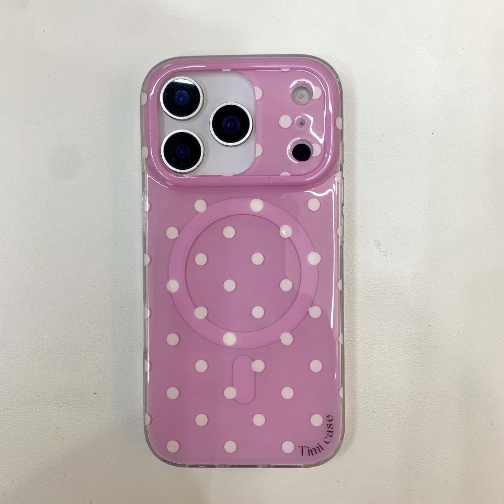 INS Korean polka dot magnetic mobile phone case is suitable for Apple 17/16PRO solid color small fresh engraved iPhone15/14.