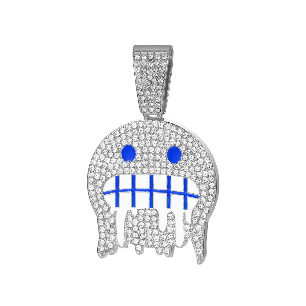 

Мужские хип-хоп белые синие кулоны на шею с круглым лицом с 13-миллиметровой кубинской цепью, инкрустированные стразами, сверкающие, с CZ, модные ювелирные изделия для мальчиков, подарки