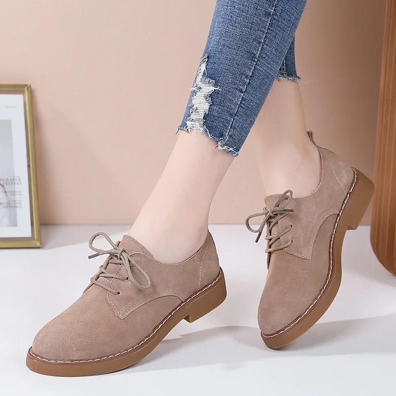 Vintage  Spring/Autumn Women'S Shoes British Style Single Shoe Small Leather Shoes With Lace-Up Casual Shoes