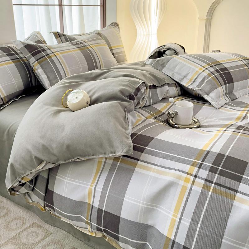 Plaid Striped Bed Sheet Quilt Cover Twill Thickened Quilt Cover Bedding Quilt Cover Three-piece Bed Sheet Set