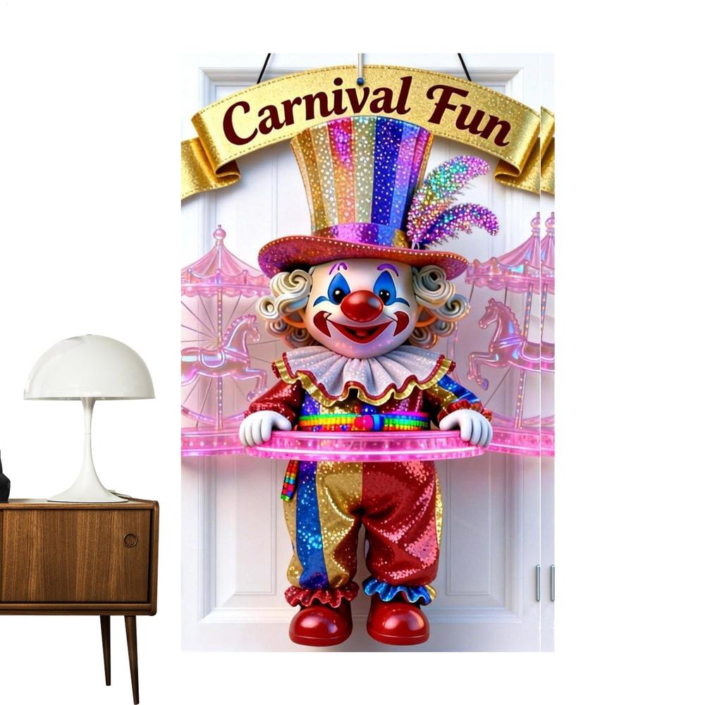 Carnival Door Banner 35.4x70.8 Inches Cartoon Holiday Backdrop Front Door Banner For Storefront Entrance Party Apartment School