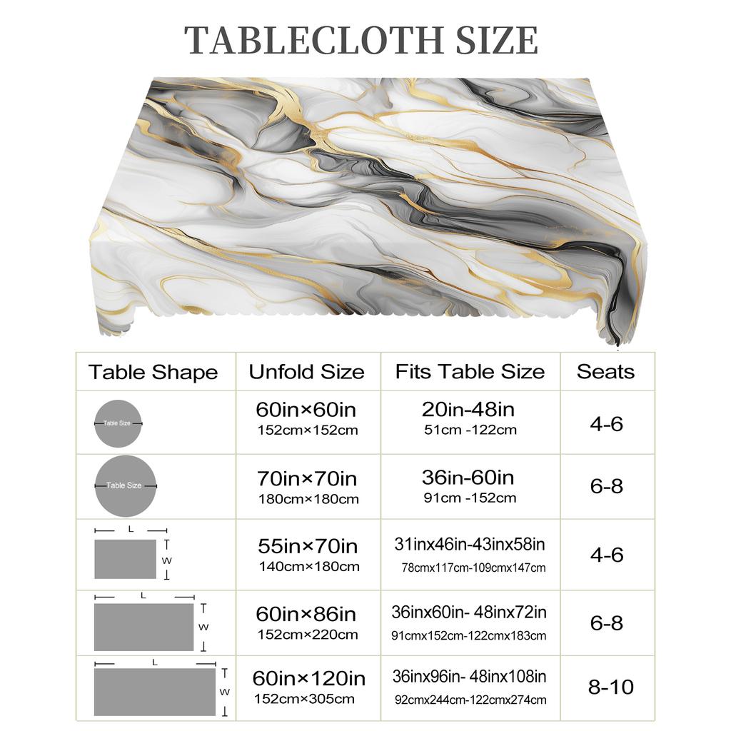 1 Piece Gilt Gray Marble Print Style Round And Rectangular Tablecloth, Various Sizes, Courtyard Table Decoration, Spring Decoration, French Retro, Far
