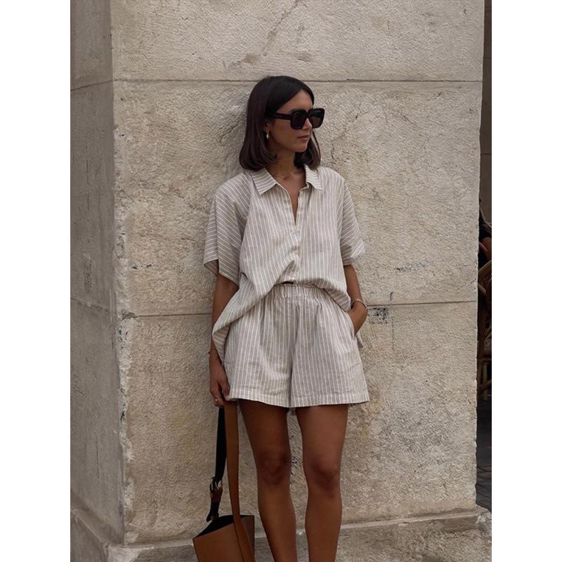 2025 Spring/Summer Striped Shirt & Shorts Set: Fashionable, Comfortable, Casual, Retro, Versatile