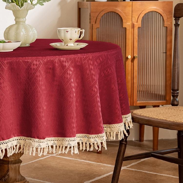 Wipe Cleaning Dining Table Protectors Jacquard Pattern Tassels Accent Sturdy Polyester Home Decoration