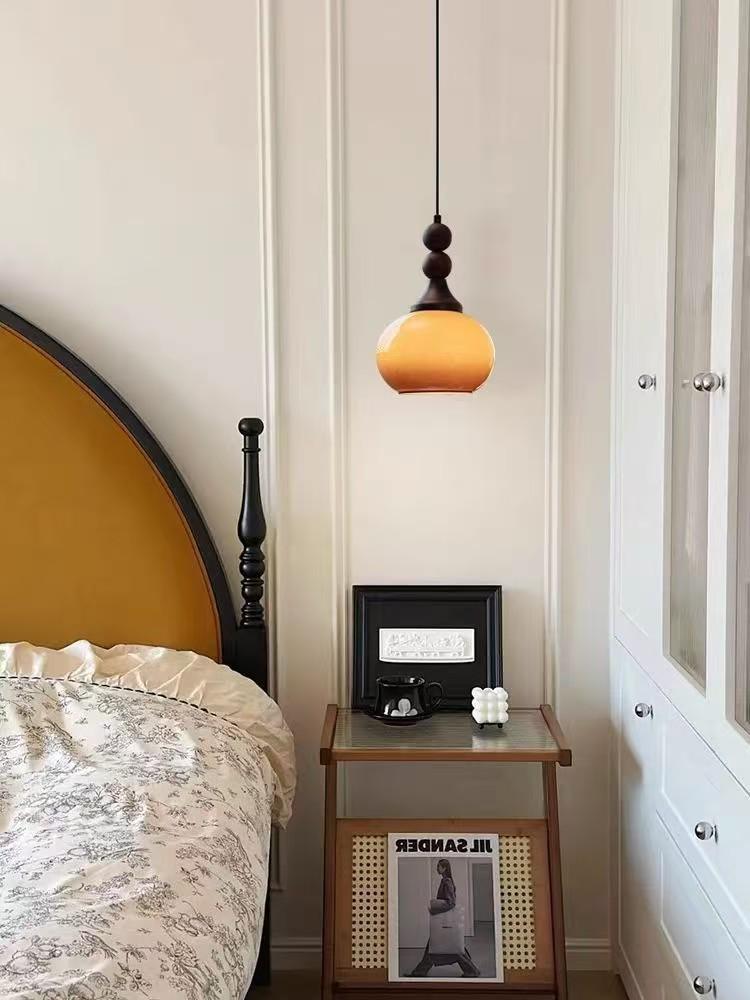 Mid-Century Wabi-Sabi Walnut Glass Pendant Light for Entryway, Hallway, Bar, Study, or Bedroom.