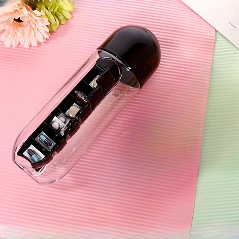 2 In 1 Pill Box With Sports Water Bottle 600m/20.3oz Water Bottle With 7-Day Pill Storage Organizer Portable Travel Pill Case
