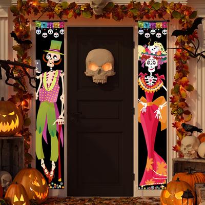 Halloween osvetlená veranda nápisy bannery dekorácie vnútorné Dia De Los Muertos Deň mŕtvych vonkajšie nástenné dvere dvojdielna dekorácia