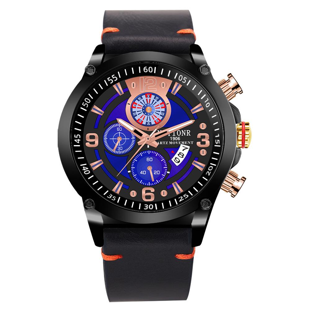 Notionr Waterproof Men S Sports Watch Fake Three-Eye Luminous Calendar Watch Men S Leather Quartz Watch Men S