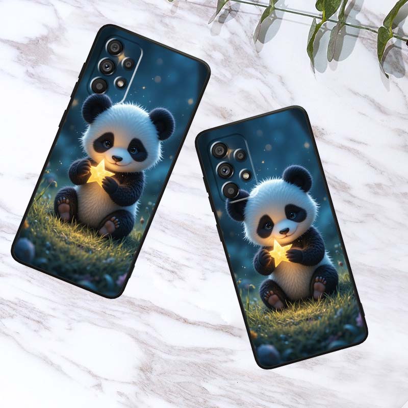 Cartoon Anime Panda Cute Phone Case For Samsung A73 A72 A71 A55 A54 A53 A52 A51 A13 A22 A16 A15 A12 A14 A26 A07 5G Black