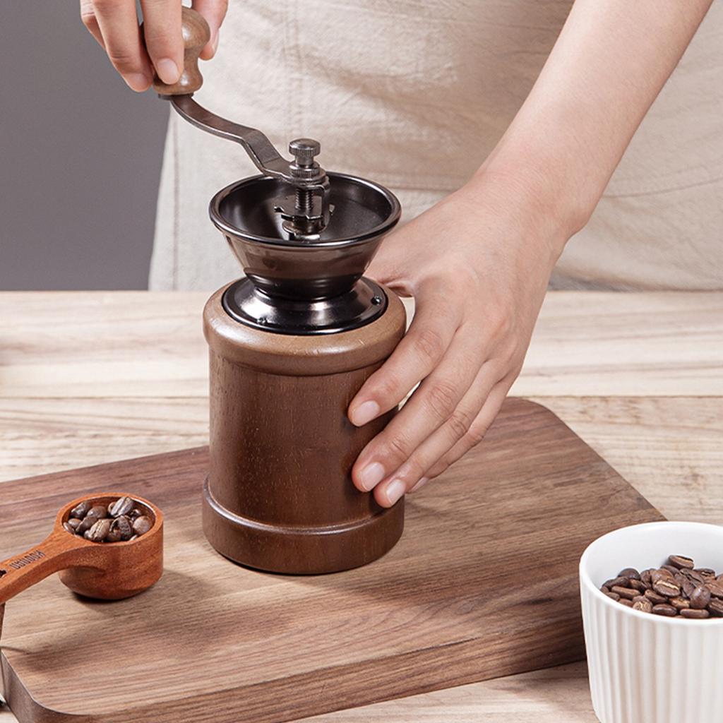 Coffee Grinder Manual Oak Stainless Steel Retro Ergonomic Crank Handle Conical Grinding   Portable Coffee Bean Grinder