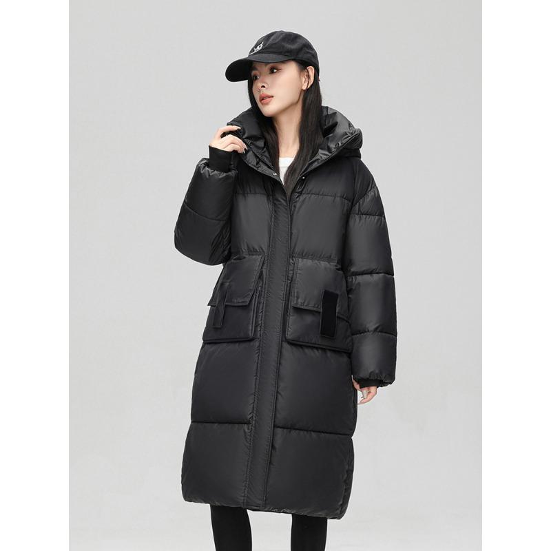 Women's windproof lightweight hooded fluffy warm and cold loose long casual sports jacket high quality fabric cotton jacket coat