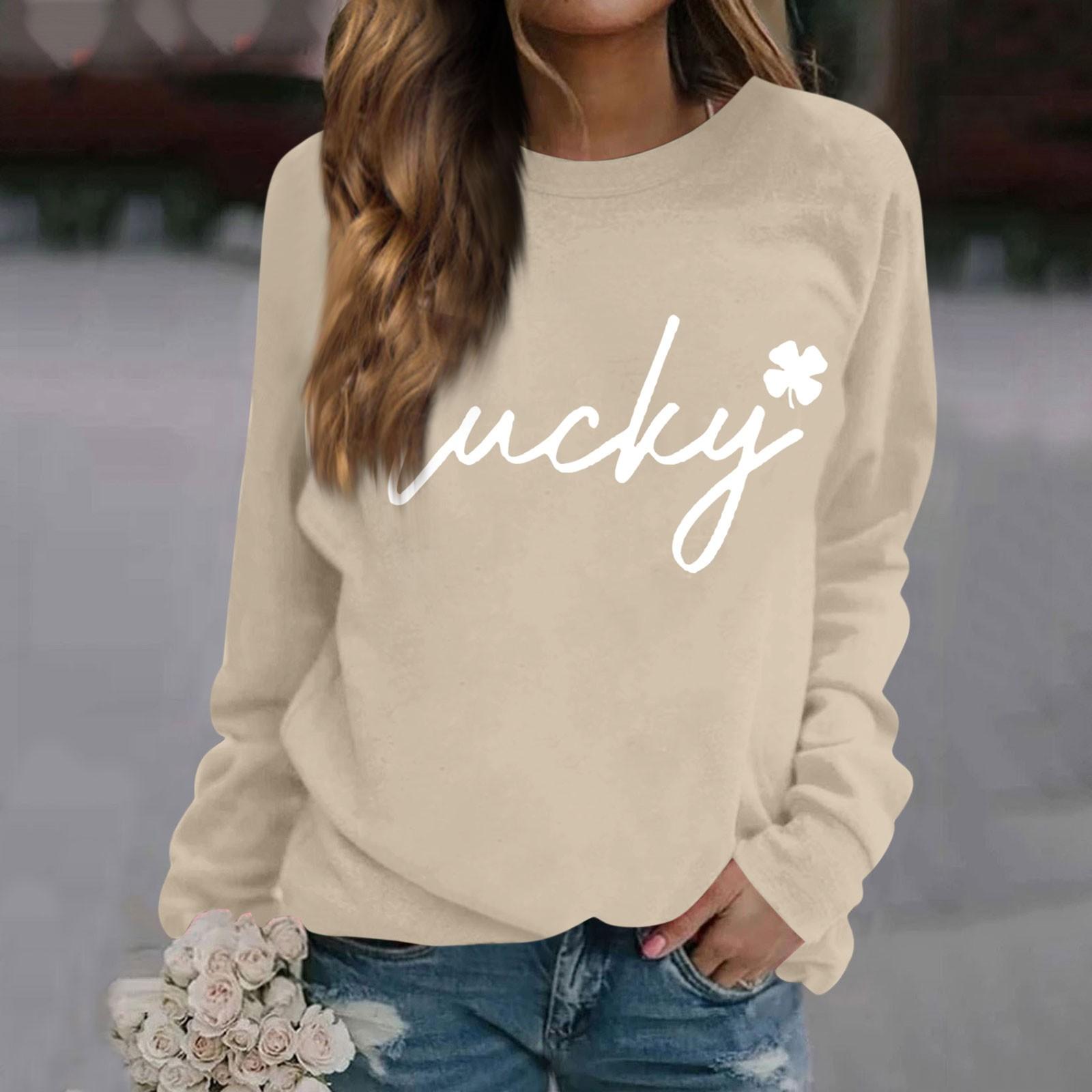 

Женский повседневный модный пуловер с длинным рукавом и круглым вырезом с принтом L бежевый