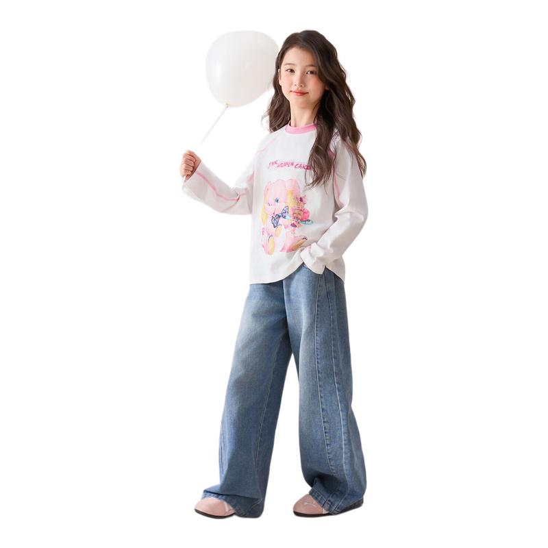 LUSON Girls 2026 Spring Loose-Fit Denim Jeans 140