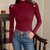 Women's Fashion Slim Button Top Half Turtleneck Knitted Bottoming Shirt