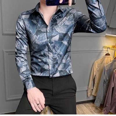 Flower Shirt Men Long Sleeved Korean Style Trendy Cool Printed Shirt Japanese Internet Famous Top