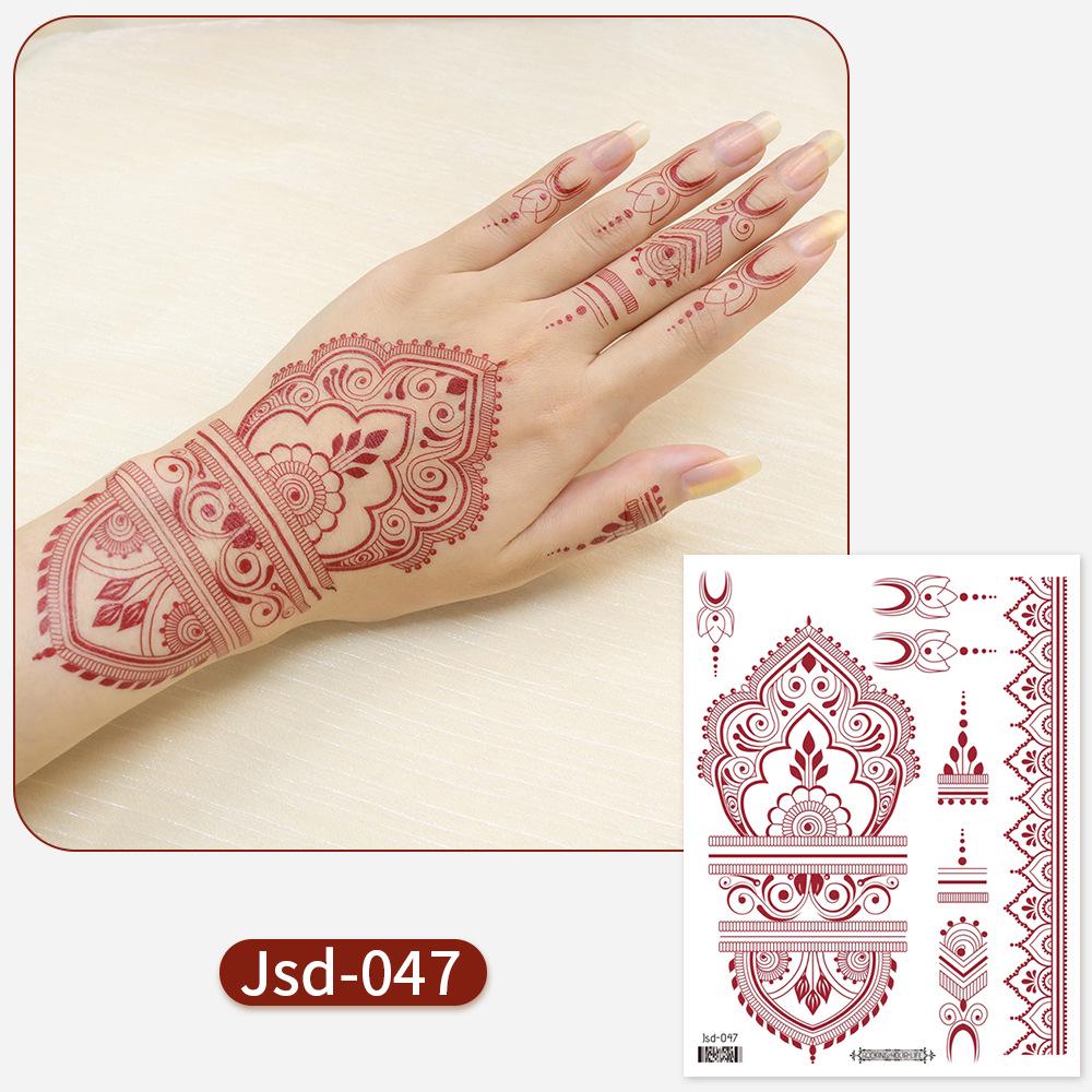 Whitening Red Henna Lace Mandala Flower Waterproof Temporary Tattoo Stickers for Women