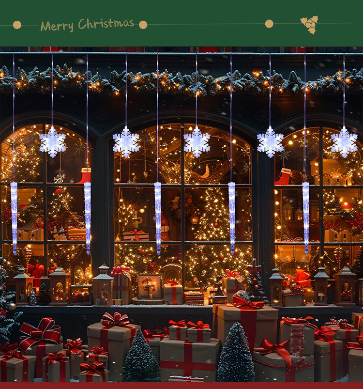 Cross-Border Icicle & Snowflake Christmas String Lights: Outdoor Decoration with Leather Wire Curtain Lights