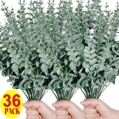 36/12PCS Artificial Eucalyptus Stems Green Leaves Branches Fake Plants Flowers Bouquet for Wedding Party Christmas Home Decor