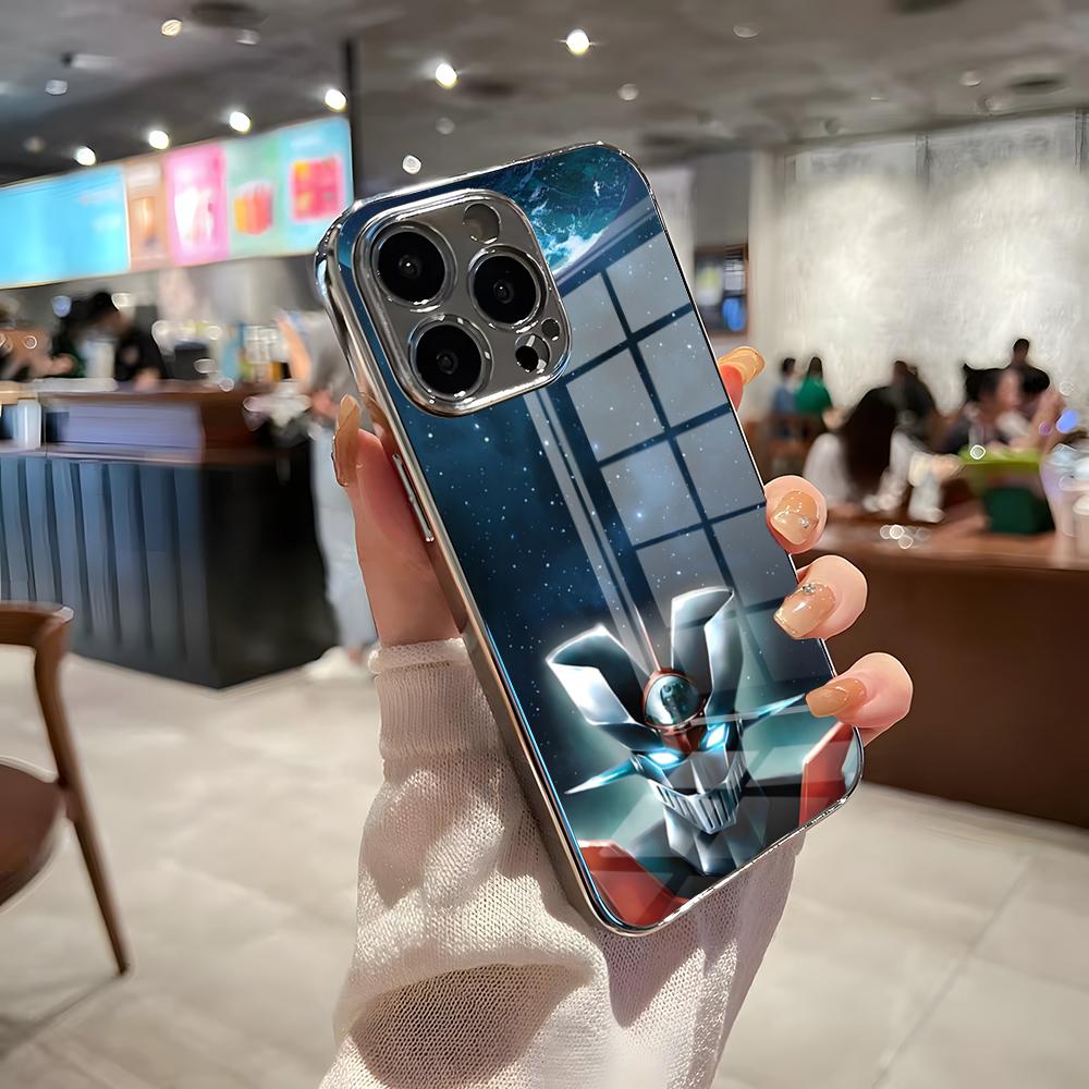 Anime M-Mazinger Z Phone Case For IPhone 17 Pro Max 15 Pro 16 14 Plus 12 13 Mini 11 Pro Shockproof Electroplated Glass Cover