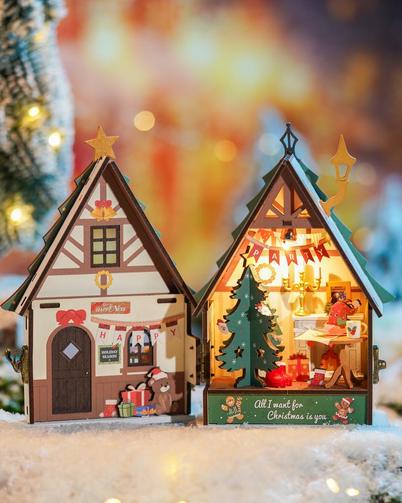 Robotime Mini Ev Yapım El Sanatları Kitleri Kendin Yap Minyatür Ev Kiti Dekorasyon Noel Şöminesi Yetişkinler İçin Noel Hediyesi