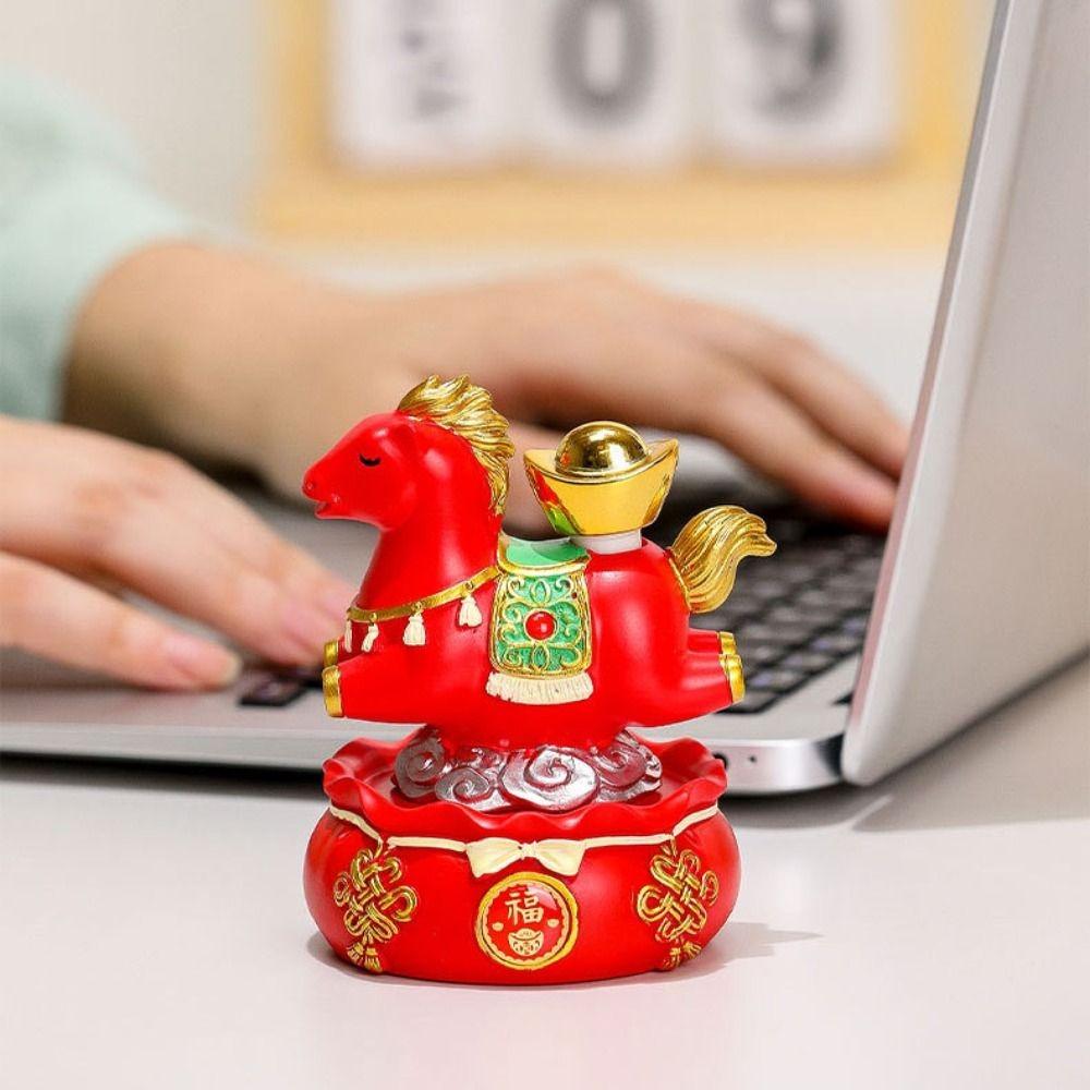 Resin Horse Figurine Desktop Ornament Zodiac Ornaments Cute New Year Mascot Miniature  Cabinet