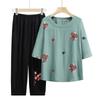 Summer Two-Piece Set Short-Sleeved Embroidered T-Shirt Top Ankle-Length Pants Women Suits Mothes Clothes XL-6XL