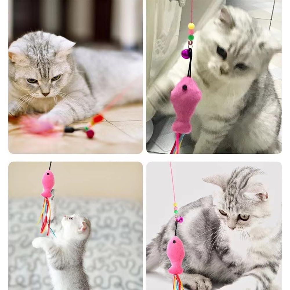 YUWENW Cat Toys, Set of 3, Perfect for Cat Play, Pet Supplies, Feather Toys, Ultra-Lightweight Dangle Toys with Bird Feathers, Cat's Favorite Toy,