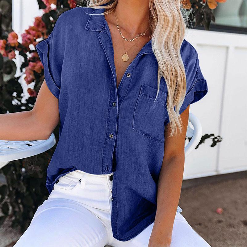 Solid Casual Loose Denim Shirts For Women  Summer Vintage Women's Oversized Shirts And Blouses Fashion Youth Female Top