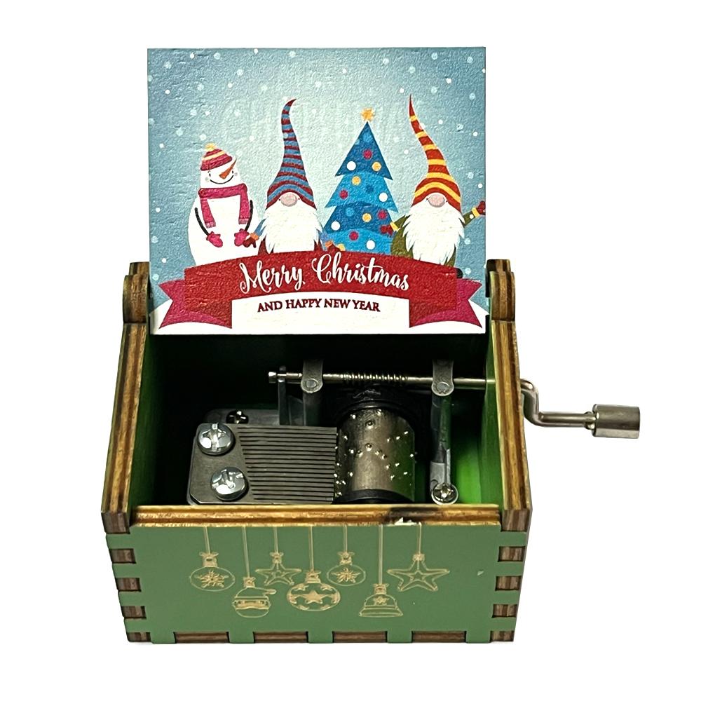 Christmas wooden painted music box wooden hand crank music box holiday gift