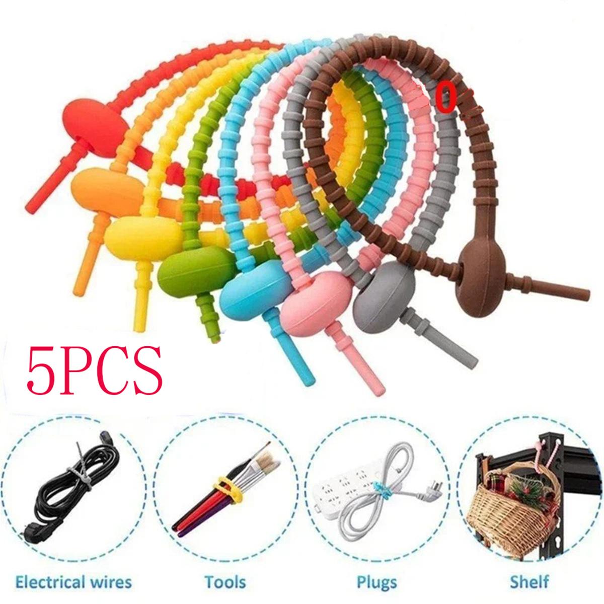 

5-200PCS Silicone Reusable Cable Wire Organizer Winder Storage Holder Bag Ties Cord Bag Clip Food Saver Earphone Line Tidy Clips