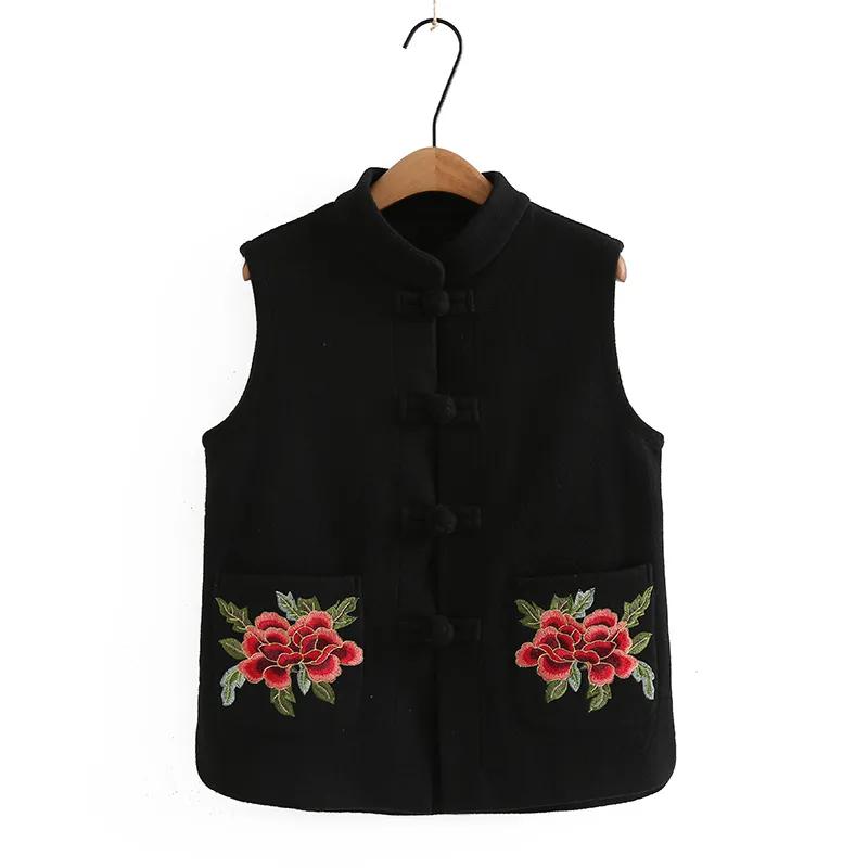 

Весенне-осенний жилет женский большого размера в западном стиле, тонкий шерстяной, с карманом, вышитый жилет, модная жилетка-куртка XXXXXL чёрный