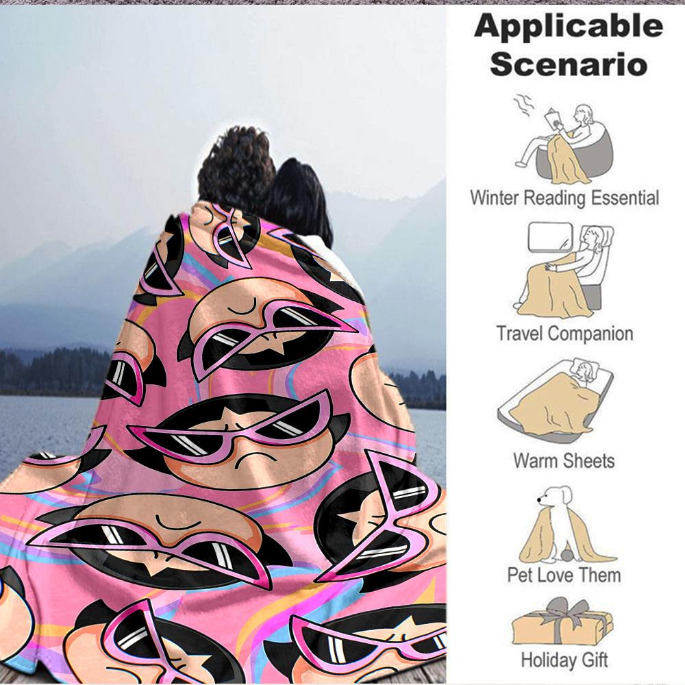 1pc Powerpuff Girls Flannel Blanket, Soft Skin Friendly with Digital Printing, Various Sizes Available for Family, Friends, Birthday