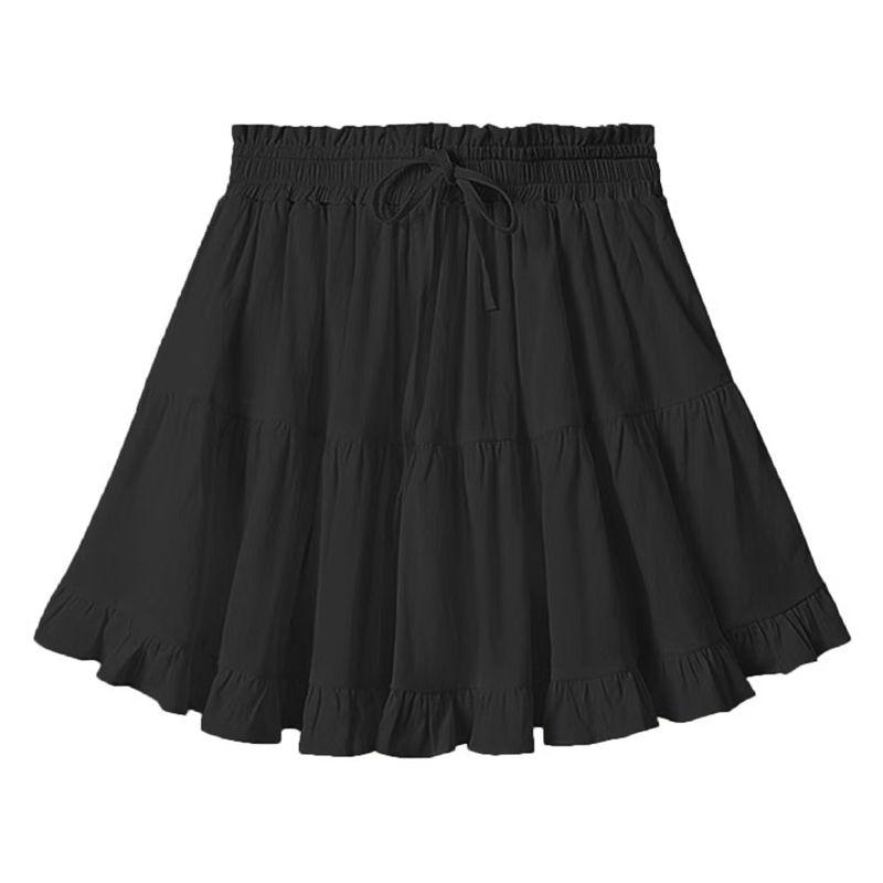 

European and American New Fashion Sexy High Waist Slimming Drawstring Lace-up Cake Skirt Short dress Sexy Bodycon Skirt Black XL
