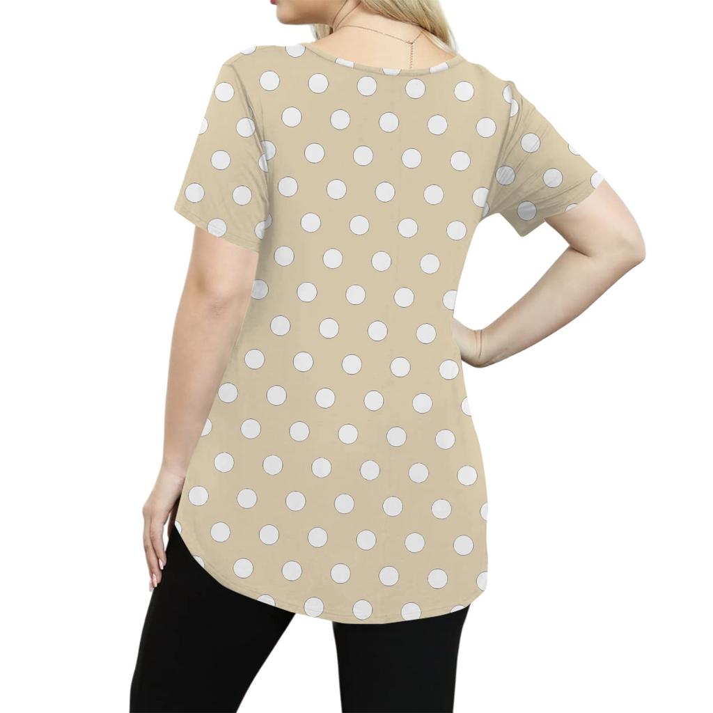 Women's Printing Large Size V-neck Top Loose Pocket T-shirt