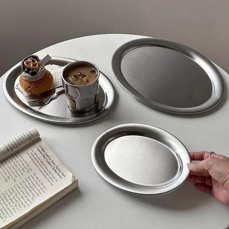 Piatto Ovale in Acciaio Inossidabile per Pesce Piatto Basso Poco Profondo per Cibo da Tavola Domestico, Festa, Dessert, Cottura, Decorazione Tavola da Cucina