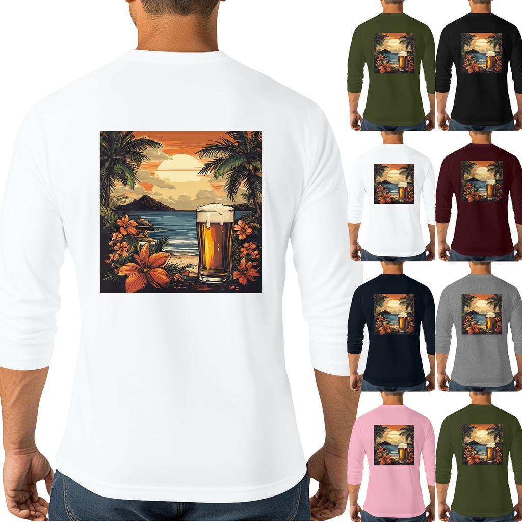 Herren lässiges und modisches bedrucktes Kragen Dreiviertelarm Top T-Shirt