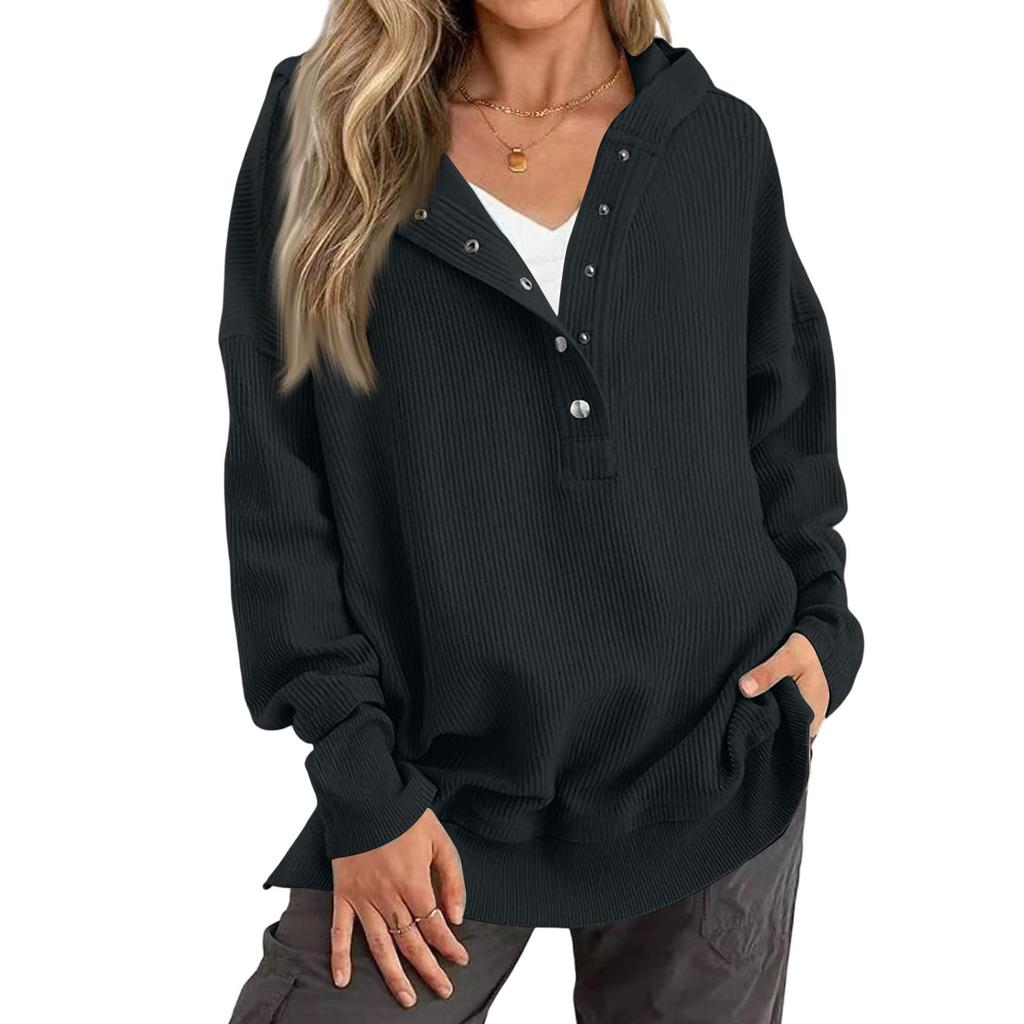 Women's Color Corduroy Hooded Long Sleeve Casual Top