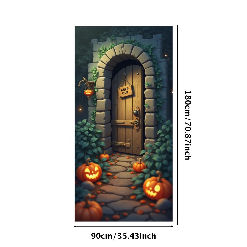 Party Backdrop Jack O'Lantern Event Banner Haunted House Banner Wooden Door Halloween Banner For Holiday Decor Haunted House