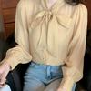 A Bow-knot Chiffon Long-sleeved Shirt for Women, A Versatile and Stylish Small Blouse for Autumn