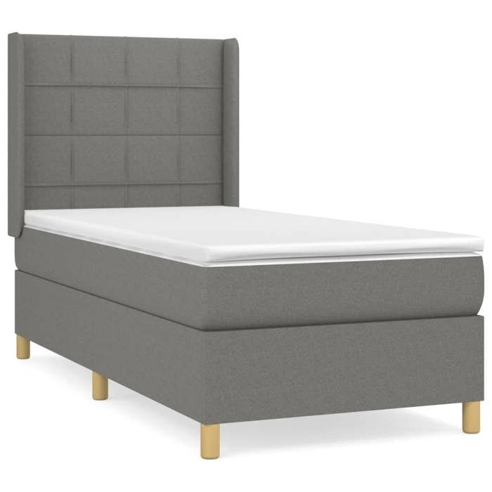 3131970 vidaXL Lit à sommier tapissier avec matelas Gris foncé 100x200cm Tissu
