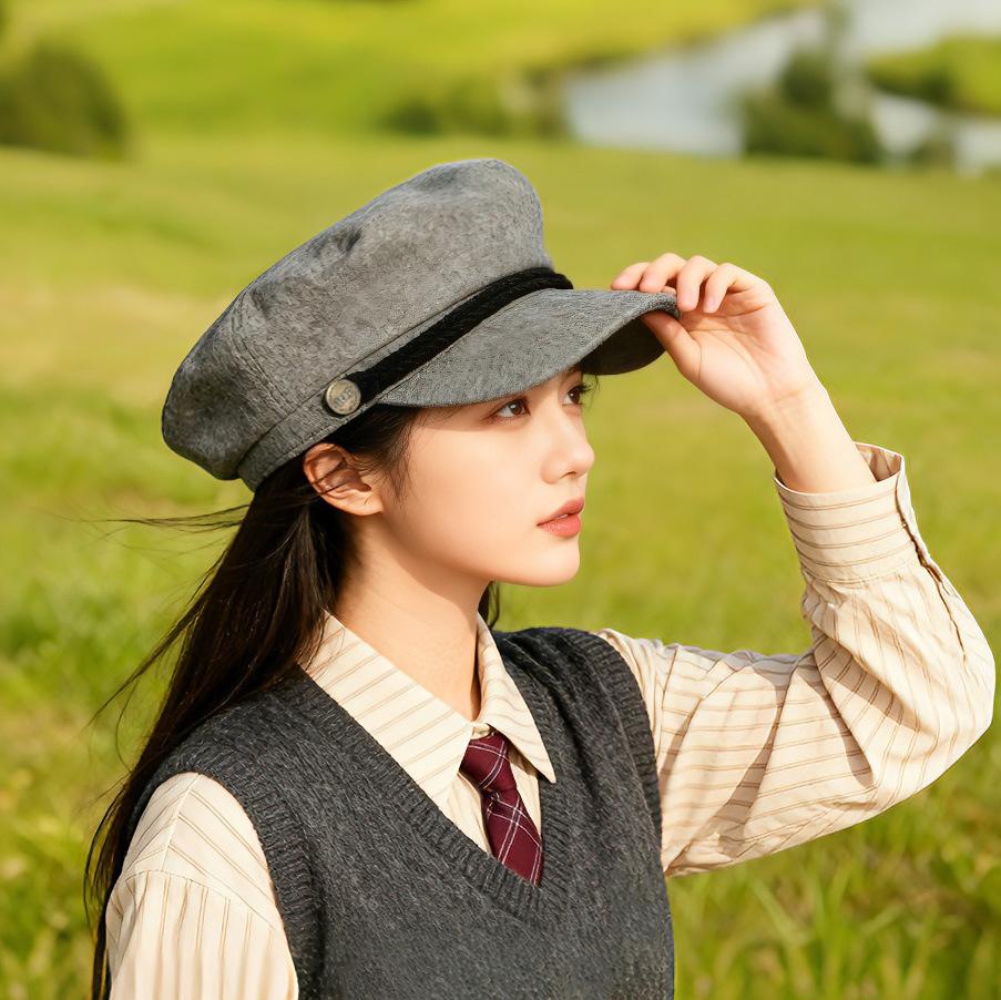 European Vintage Driver Cap School Style Flat Newsboy Hat Women Violinist Hat Spring Autumn