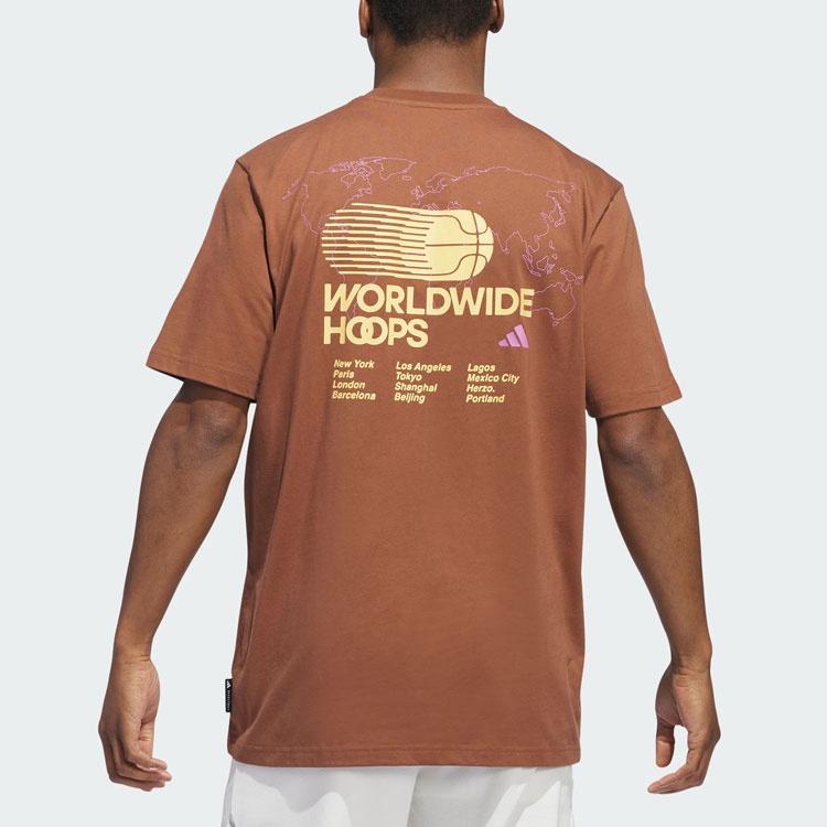 Adidas T Shirts Men's Brown Crew Neck Moderate Straight Fit JE3757