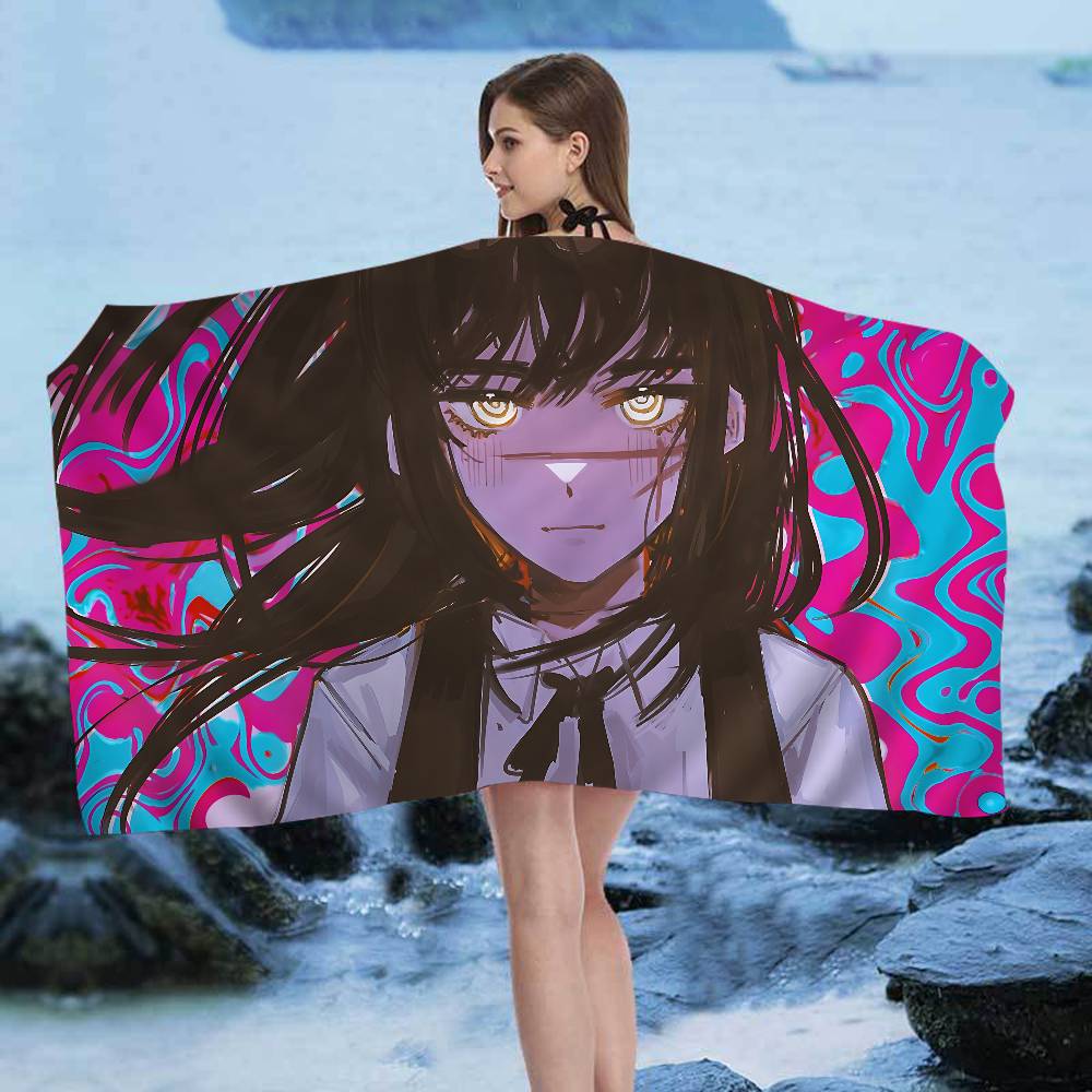 Asa Mitaka Chainsaw Man Anime Microfiber Blanket Quick Drying Beach Towels Oversized Printing Super Absorbent Pool Towel Blanket