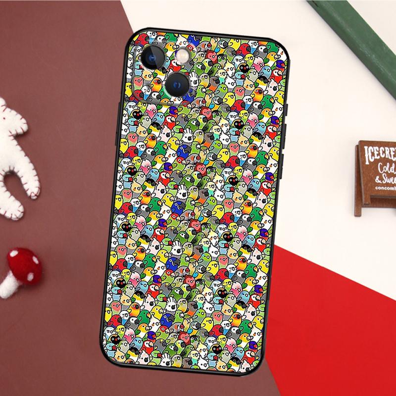Cartoon Cockatiel Collage Case For iPhone 13 Pro Max 16 15 11 12 14 17 Pro Max mini 15 16 Plus 16e 17 Air Back Cover