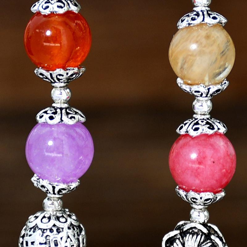 GemChic Women's Ethnic Colored Agate Crystal Elephant Pendant Alloy Flower Beads Bracelet Classical Retro Birthday Christmas Jewelry Gift